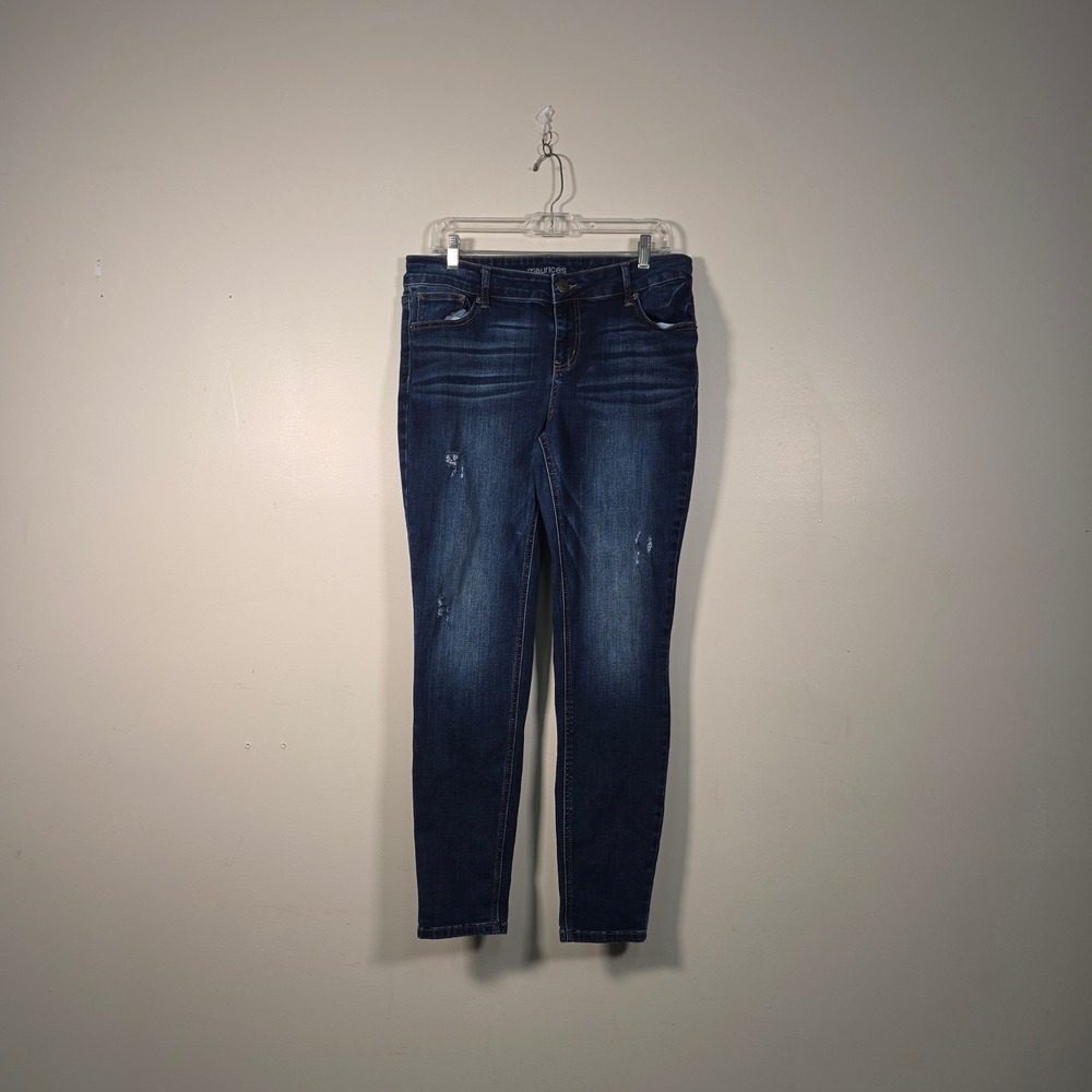 MAURICES High Rise Jeans Womens 12R Dark Blue Distressed Denim Stretch Skinny